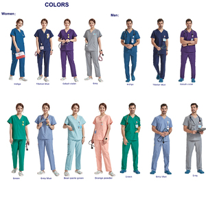 ชุดสครับแพทย์ผ่าตัดสีม่วง 10 กระเป๋า สำหรับผู้ชาย ผ้าโพลีเอสเตอร์ผสมคอตตอน คอวี มีเชือกผูก ชุดยูนิฟอร์มสครับแบบคาร์โก้ - Product Image 3