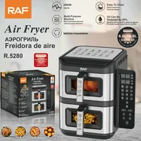 Friteuse à air RAF R.5280 2800W 6L+6L Double Panier Circulation d'air à 360° 80% Moins d'huile Écran Tactile Numérique Synchronisation Facile Nettoyage Simplifié