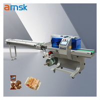Hoge Efficiëntie 350 Automatische Horizontale Cake Donut Chocolade Wikkelmachine Drie Servo Zakje Folie Custom Size