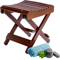 Tabouret de douche et repose-pieds pliable en bambou moderne – Banc portable pour douche, sauna, baignoire – Marron (11"x10.75"x12")