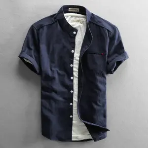 Chemise pour homme, haut masculin blanc à col montant, coupe cintrée et décontractée, en coton, avec logo OEM, lin, turquie,