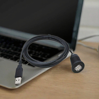 Kustom 1m USB 2.0 Male ke Dual Female kabel ekstensi Dashboard Flush Mount PVC jaket Braid untuk mobil komputer