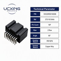 373116124AA WX-230 Adaptor Pria 16 Pin Sudut Kanan 90 Derajat Pitch 3.5mm 15A 12VDC Kontak Paduan Tembaga Persegi Panjang Otomotif