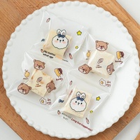 Sachet d'emballage pour pâtisserie motif ours et lapin de dessin animé, auto-adhésif, transparent, mignon, pour biscuits, bonbons et petits gâteaux individuels