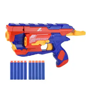 Pistol dart lembut untuk anak, mainan hadiah anak warna merah dan biru, mudah ditarik dan api dengan 10 peluru eva