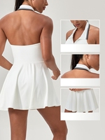 Yutuo Damen Bedrucktes Atmungsaktives Dehnbares Ärmelloses Sportkleid mit Reißverschluss und Eingebauten Shorts für Tennis und Golf