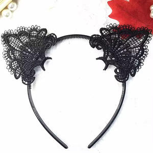 Sexy Black <strong>Lace</strong> Cat Ears <strong>Headbands</strong> Lovely Crochet <strong>Headbands</strong> Show Girl Hair Accessories - Product Image 3