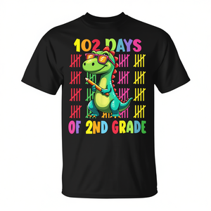 Camiseta de dinosaurio para niños de 2.º grado, 102 días de clase, para celebración escolar - Product Image 2