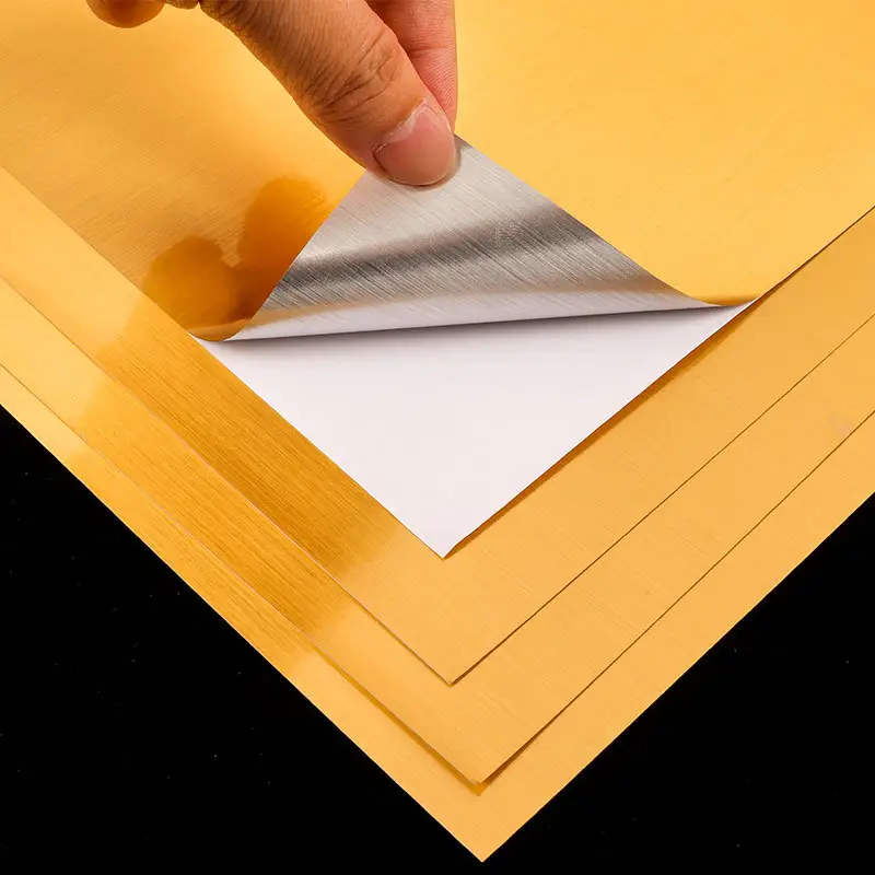 Carta per etichette adesiva in carta metallica autoadesiva con pellicola PET dorata/argento spazzolata impermeabile per stampante a getto d'inchiostro e Laser