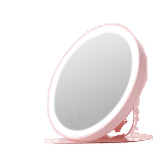 Espejo de Maquillaje Redondo LED Anbao de 14.8cm, Espejo de Vanidad Plegable de Escritorio Color Rosa - Product Image 1