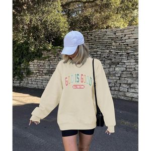 Sweat-shirt « Dieu est bon » pour femme, pull chrétien surdimensionné, inspiré par des versets bibliques, tricoté, respirant, chemise de foi - Product Image 5