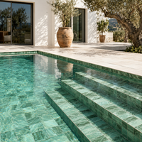 Mosaïque de piscine verte, aspect marbre, carrelage décoratif pour murs et sols de piscine, pour projets de villas, hôtels et complexes hôteliers