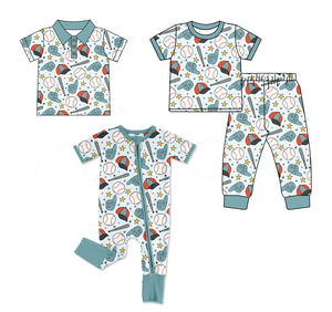 Pijamas y conjuntos de ropa de algodón personalizados con estampado de béisbol para niños, bebés y hermanos, ideales para el juego Go Team Ball Game, venta al por mayor. - Product Image 1