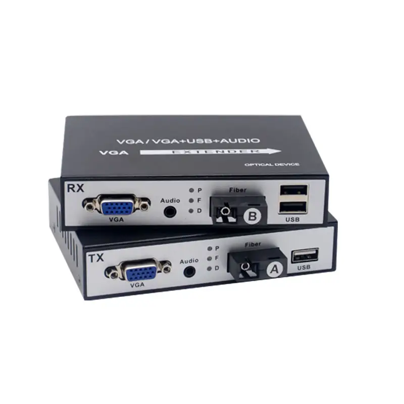 1080P VGA через волоконно-оптический трансивер, расширитель, 20 км, VGA, волоконно-оптический преобразователь с USB KVM аудио