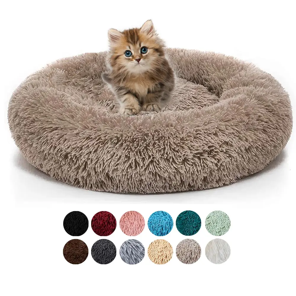 Luxury Long Plush Padded Dog Cat Bed Nordic Kennel Round Soft Flannel Movable Winter Warm Mat House Nest For Dog Cat