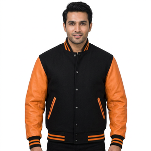 Veste varsity décontractée unisexe automne-hiver, coupe slim, tissu en laine réversible de haute qualité, design patchwork à capuche - Product Image 1