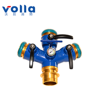 Volla 360 °   Distributeur de tuyau d'incendie pivotant 3 voies - Répartiteur d'eau stabilisant le débit 2,5 MPa avec poignée anti-blocage et manomètre