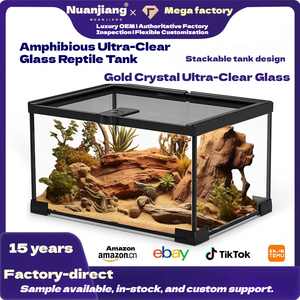 Terrarium pour reptiles entièrement transparent en verre ultra-blanc, design empilable, réservoir écologique d'élevage et d'ornement pour geckos et tortues - Product Image 2