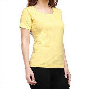 T-shirt en coton à manches courtes pour femme, coupe ajustée, écologique, impression personnalisée, vente en gros, col uni, anti-plis, respirant - Product Image 1