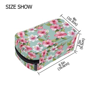 Pochette cosmétique portable en polyester à fleurs, trousse de toilette pour femmes, organiseur de maquillage, petite mini pochette cosmétique avec fermeture à glissière - Product Image 3