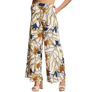 Custom Fashion Women Spring Summer Floral Palazzo Wide-leg Pants