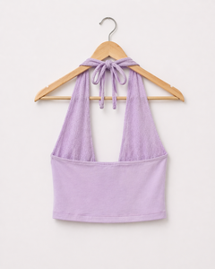 Buy Premium Quality Lavender Halter Neck Knit Crop <b>Top</b> Sleeveless Casual Fashion Summer <b>Top</b> with <b>Beaded</b> For Women - Product Image 2