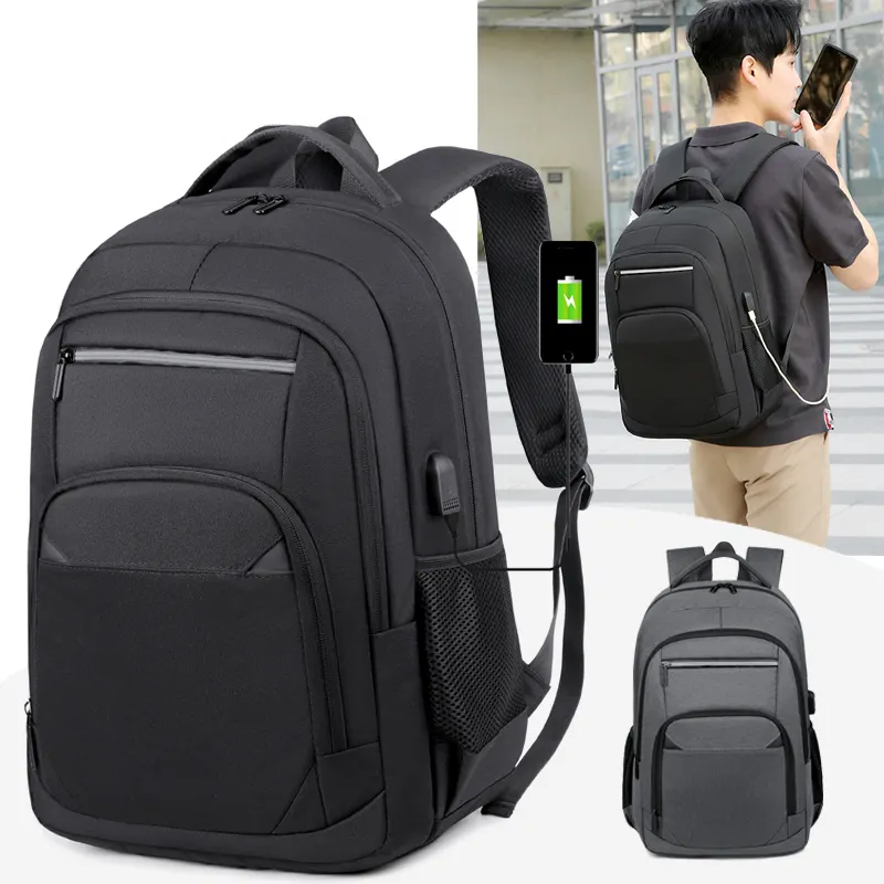 Özel büyük su geçirmez Oxford gri USB seyahat iş okul erkekler için sırt çantası dizüstü sırt çantası 15 inç ofis bilgisayar sırt çantası