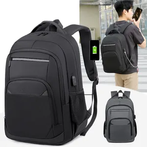 Custom Grote Waterdichte Oxford Grey Usb Reizen Business School Bagpack Laptop Rugzak 15 Inch Kantoor Computer Rugzak Voor Mannen