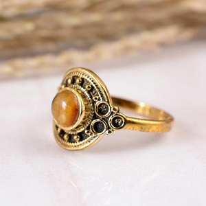 Brass Gold Tiger Eye Bezel Setting <b>Statement</b> <b>Ring</b> Handmade Boho Unisex Natural Gemstone Jewelry - Product Image 2