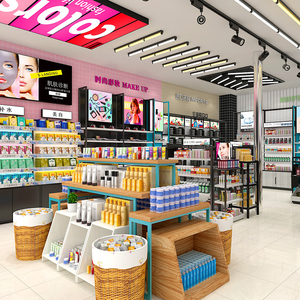 Exhibición de cosméticos, tienda de diseño interior, muebles de acero y madera, estantes de exhibición de cosméticos - Product Image 3