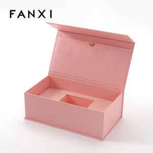 FANXI Magnetic Jewelry <b>Box</b> Logo Customized Necklace <b>Bracelet</b> Pouch Pink Jewelry Storage <b>Box</b> Luxury Cardboard <b>Gift</b> Packaging - Product Image 2