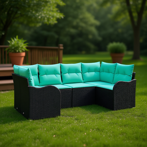 Black Poly Rattan Garden <b>Sofa</b> <b>Set</b> With Cushions Outdoor Furniture Contemporary Design - Product Image 2