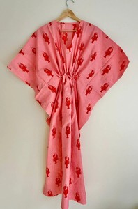 Vestido Kaftán con Estampado Floral Estilo Boho, Vestido Largo para Mujer, Cintura Ajustable con Cordón, Corte Holgado, Ropa Casual - Product Image 3