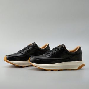 Zapatillas Deportivas Negras de Cuero Genuino con Cierre de Cremallera en la Puntera, Suela Gruesa de Goma, Entresuela Acolchada, Ligeras, para Otoño y Verano - Product Image 4