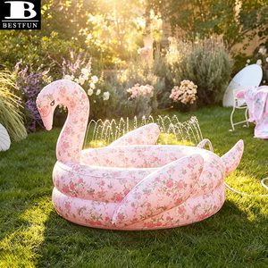 <span class=keywords><strong>Piscine</strong></span> gonflable écologique pour jardin, arroseur d'eau, centre de jeux pour tout-petits, centre de jeux pour pelouse, jardin, cour arrière, cygne rose vintage - Product Image 3