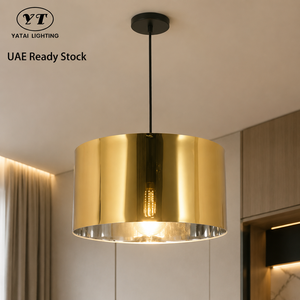 Modern Metal Pendant <b>Light</b> Gold Finish Drum Shade For <b>Dining</b> Room Kitchen Island Restaurant Bar Indoor Home Decor - Product Image 1