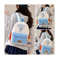Mochila Escolar Ligera con Bloques de Color y Bordado de Oso y Conejo de Teddy Island, para Niños de Primaria, Uso Diario