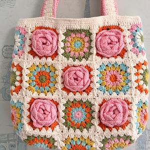 Bolso de hombro de ganchillo hecho a mano para mujer, bolso de <span class=keywords><strong>abuela</strong></span> de la serie Camellia, bolso de accesorio de moda de dos pisos - Product Image 6