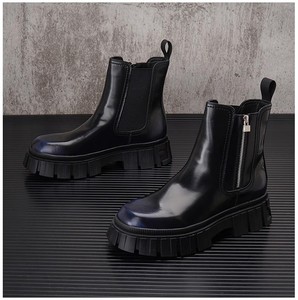 New High Top Black Casual <b>Shoes</b> for Outdoor Short Boots, Men's Thick Soled <b>Height</b> <b>Increasing</b> Motorcycle <b>Shoes</b> - Product Image 5