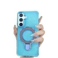 Étui de téléphone portable luxueux en TPU+PC avec design étoile, paillettes, antichoc, avec support magnétique pour S25