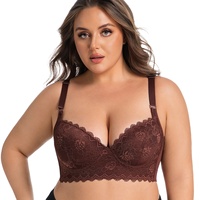 Soutien-gorge sexy grande taille en dentelle, à armatures fines en acier à mémoire de forme, effet push-up, anti-affaissement, décolleté en V profond, bonnet 3/4, avec maintien latéral