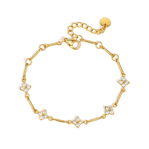 Pulsera <span class=keywords><strong>de</strong></span> Trébol <span class=keywords><strong>de</strong></span> Cuatro <span class=keywords><strong>Hojas</strong></span> <span class=keywords><strong>de</strong></span> la <span class=keywords><strong>Suerte</strong></span> J&D Jewelry, Chapada en Oro <span class=keywords><strong>de</strong></span> 18K, Acero Inoxidable, Resistente al Agua, con Cadena <span class=keywords><strong>de</strong></span> Barra <span class=keywords><strong>de</strong></span> Circonio para Mujer - Product Image 1