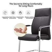 Chaise de bureau ergonomique moderne empilable en cuir avec accoudoirs fixes et appui-tête, confortable pour les réunions et les ateliers