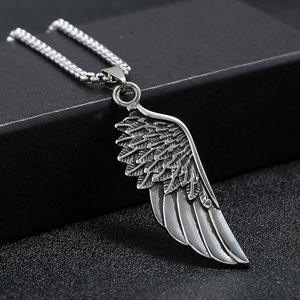 Kalung Punk <span class=keywords><strong>Rock</strong></span> Grosir, Liontin Sayap dari Paduan Seng, Perhiasan Pria, Rantai Baja Tahan Karat - Product Image 5