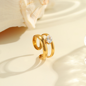 Осеннее овальное белое циркониевое Открытое кольцо минималистское геометрическое полое позолоченное кольцо из нержавеющей стали регулируемое не тусклое ювелирное изделие - Product Image 3