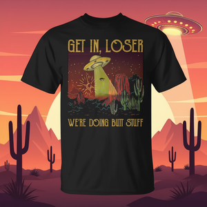 Camiseta Retro Vintage 'Get in Loser' con Estampado 'We're Doing Butt Stuff' para Uso Personal o Promocional - Product Image 3