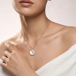New Collection 18K Solid Rose Gold Natural White Mother-of-Pearl With Natural Diamond Pendant Necklace For Women Engagement Gift - Product Image 1