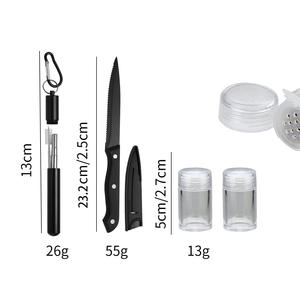 Ensemble de couverts d'extérieur en acier inoxydable avec couteau, fourchette et cuillère télescopiques dans un sac Oxford pour la randonnée, le camping et les voyages - Product Image 2