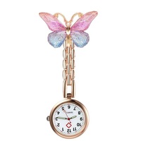 Montre de poche à quartz suspendue avec broche papillon couleur mode, écologique, en alliage de zinc avec bracelet en caoutchouc, étanche 3 ATM, pour infirmières