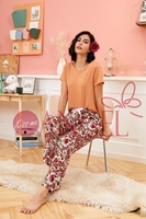 KISS ME ANGEL pyjama européen et américain femmes printemps et automne simple décontracté caramel manches courtes imprimé pantalon maison costume